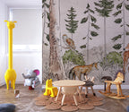 Wild Forest Animals Wallpaper : Sketched Woodland Deer Fox Mural - View 3
