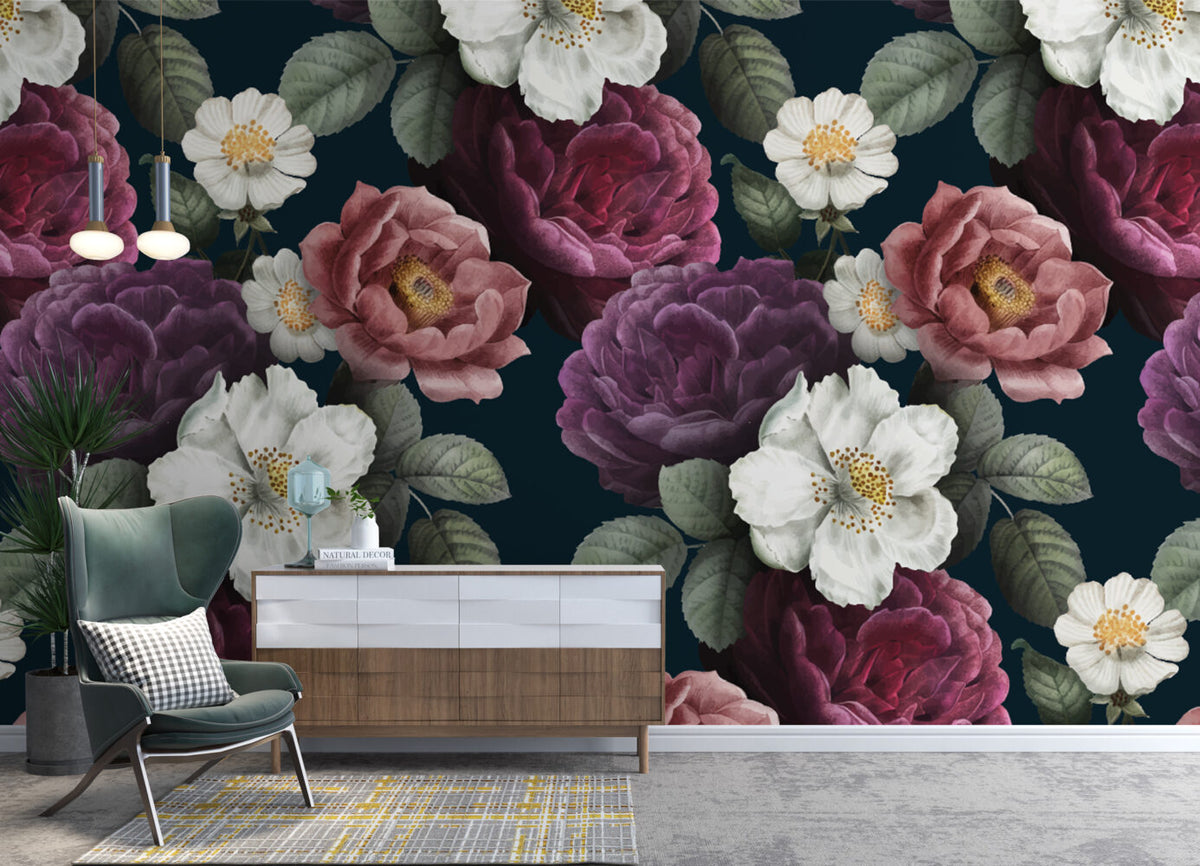 Dark Rose Wallpaper : Purple And Pink Bloom Pattern - View 3