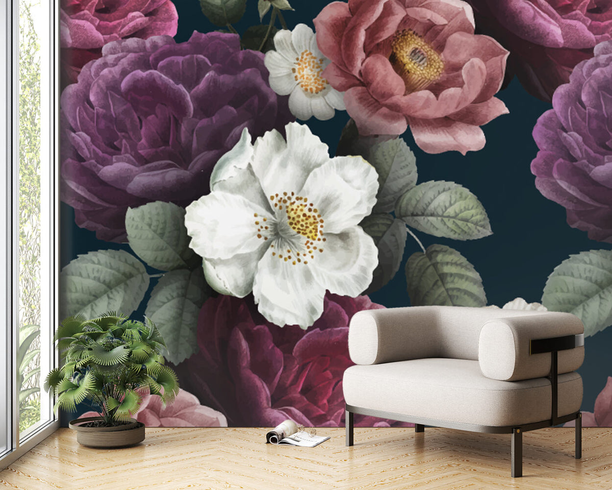 Dark Rose Wallpaper : Purple And Pink Bloom Pattern - View 4