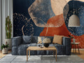 Navy and Rust Boho Wallpaper : Abstract Gold Fleck Mural
