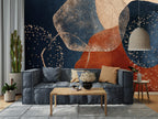 Navy and Rust Boho Wallpaper : Abstract Gold Fleck Mural