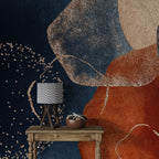 Navy and Rust Boho Wallpaper : Abstract Gold Fleck Mural - View 3