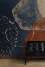 Navy and Rust Boho Wallpaper : Abstract Gold Fleck Mural - View 4