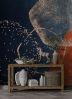 Navy and Rust Boho Wallpaper : Abstract Gold Fleck Mural - View 5