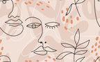 Boho Line Face Wallpaper : Blush Abstract Portrait Mural - flat design
