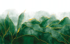 Green Watercolor Leaf Wallpaper : Gold Line Botanical Mural - flat design