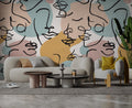 Abstract Face Line Art Wallpaper : Boho Faces Pattern Mural