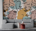 Abstract Face Line Art Wallpaper : Boho Faces Pattern Mural - View 2