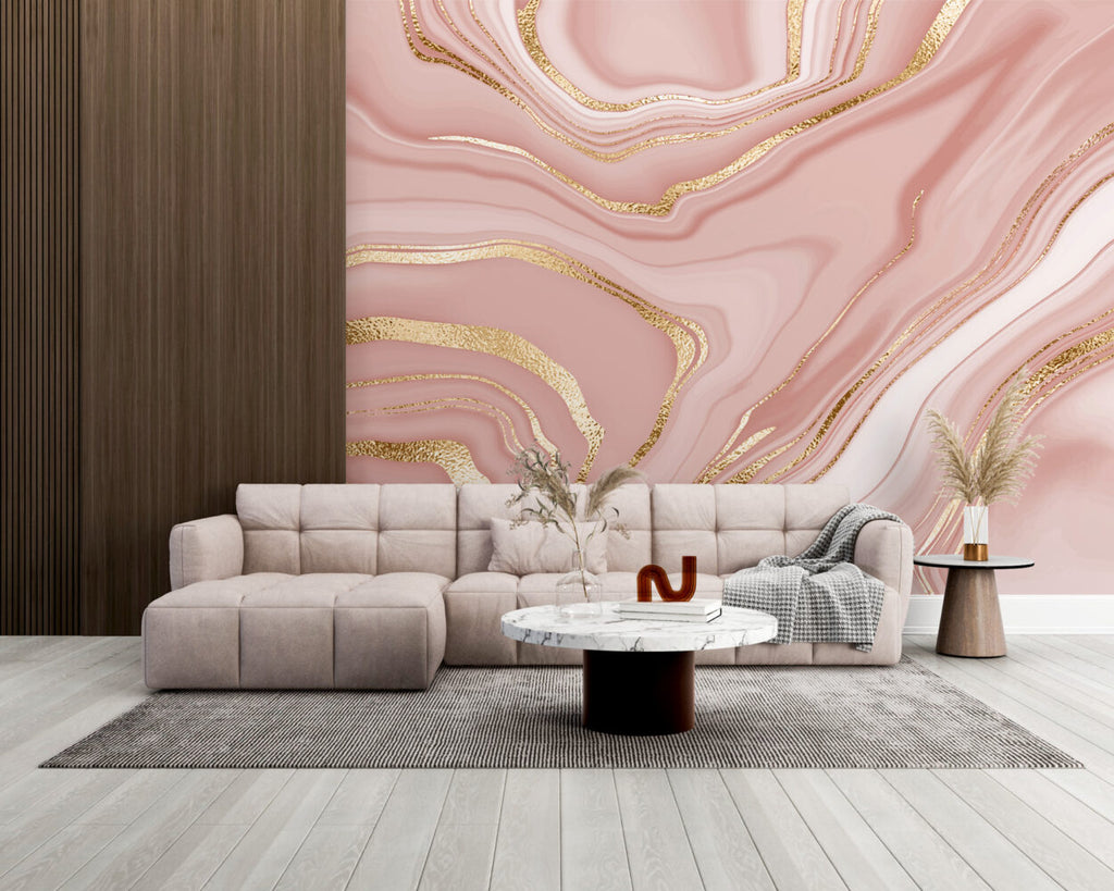 Rose Gold Marble Wallpaper : Pink Agate Swirl Mural