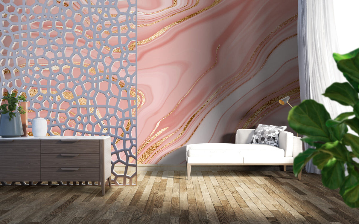 Rose Gold Marble Wallpaper : Pink Agate Swirl Mural - View 2