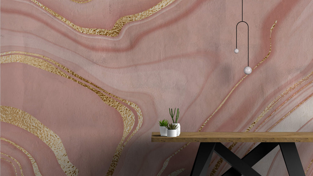 Rose Gold Marble Wallpaper : Pink Agate Swirl Mural - View 3