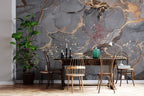 Grey and Gold Marble Wallpaper : Dark Ink with Gold Leaf Mural - View 2