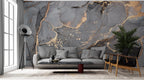 Grey and Gold Marble Wallpaper : Dark Ink with Gold Leaf Mural - View 3
