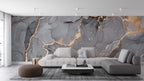 Grey and Gold Marble Wallpaper : Dark Ink with Gold Leaf Mural - View 4