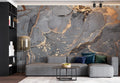 Grey and Gold Marble Wallpaper : Dark Ink with Gold Leaf Mural