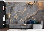 Grey and Gold Marble Wallpaper : Dark Ink with Gold Leaf Mural