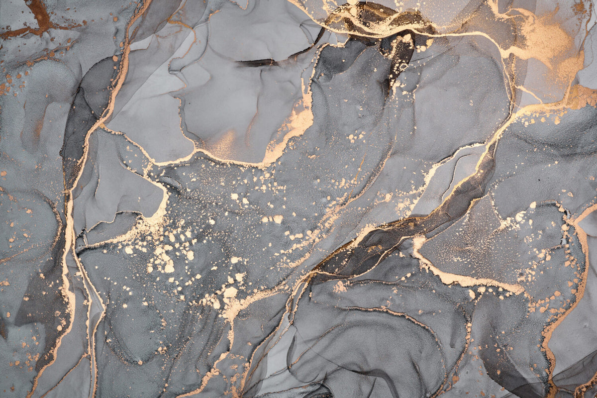 Grey and Gold Marble Wallpaper : Dark Ink with Gold Leaf Mural - flat design