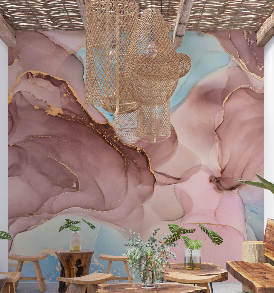 Pink and Blue Ink Wallpaper : Pastel Alcohol Ink Mural - View 2