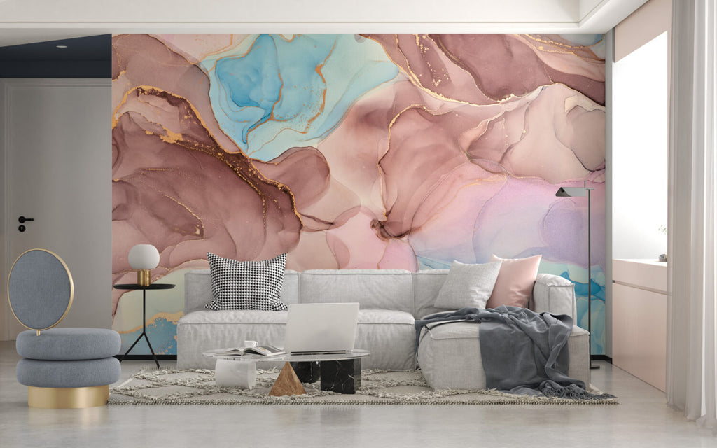 Pink and Blue Ink Wallpaper : Pastel Alcohol Ink Mural - View 3