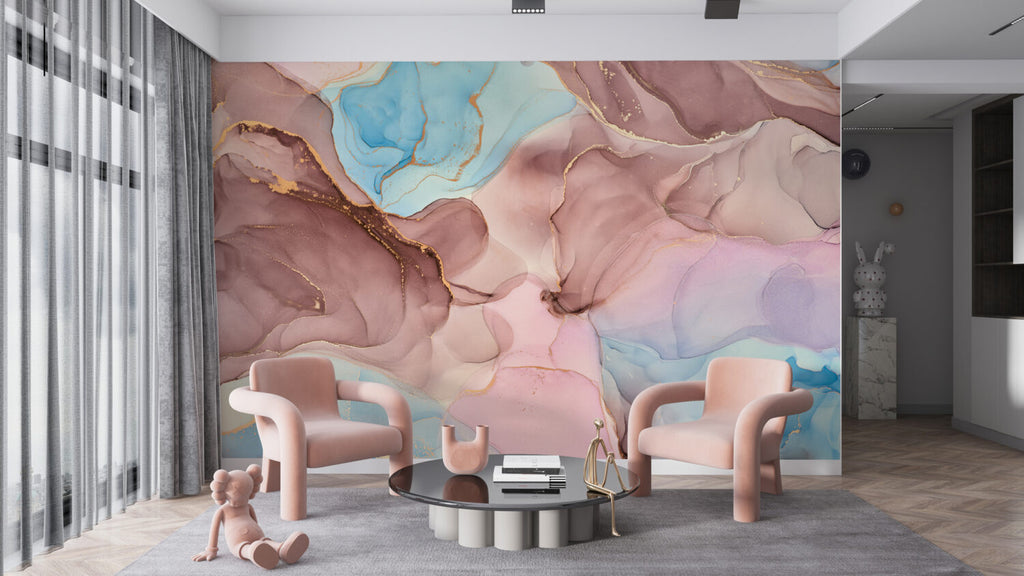 Pink and Blue Ink Wallpaper : Pastel Alcohol Ink Mural - View 4