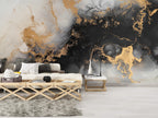 Black Gold Ink Wallpaper : Abstract Marble with Gold Mural - View 2