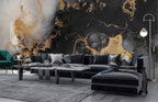 Black Gold Ink Wallpaper : Abstract Marble with Gold Mural - View 3