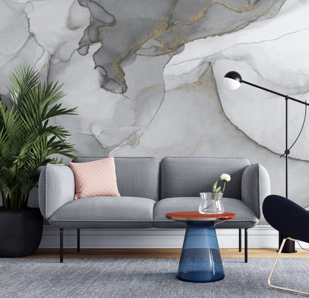 Grey Ink Marble Wallpaper : Soft Gold Dust Mural - View 2