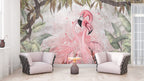 Flamingo Love Wallpaper : Pink Flamingos and Tropical Leaves Mural - View 4