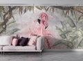 Flamingo Love Wallpaper : Pink Flamingos and Tropical Leaves Mural