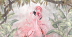 Flamingo Love Wallpaper : Pink Flamingos and Tropical Leaves Mural - flat design