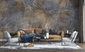 Dark Palm Leaf Wallpaper : Golden Fan Palms on Grey Mural