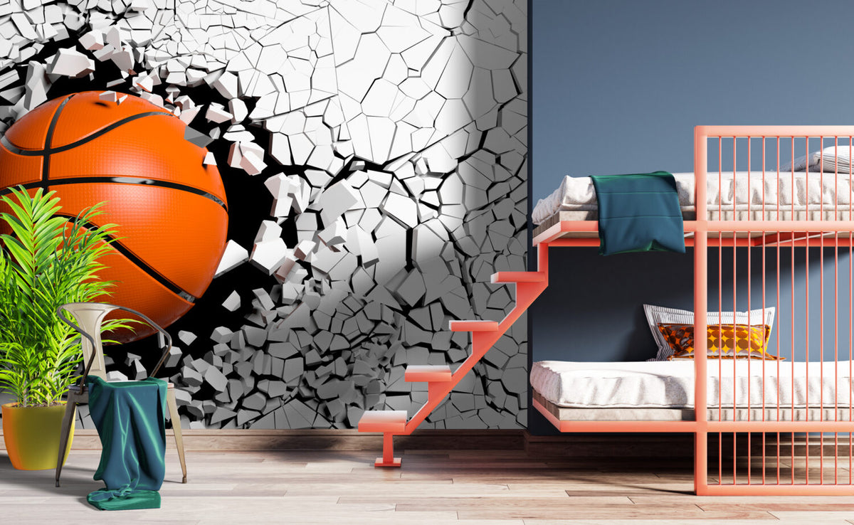 3D Basketball Wallpaper : Ball Breaking Through Wall Mural - View 4