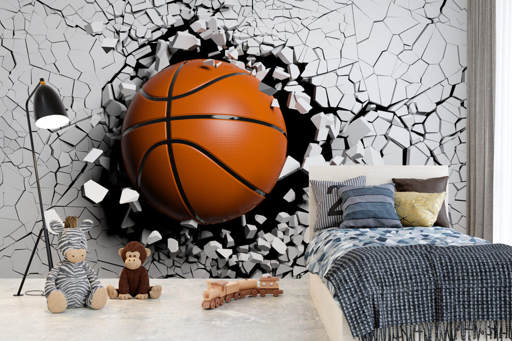 3D Basketball Wallpaper : Ball Breaking Through Wall Mural - View 5