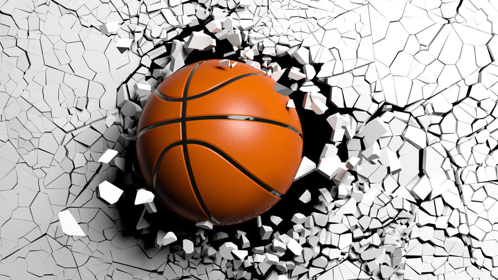 3D Basketball Wallpaper : Ball Breaking Through Wall Mural - flat design