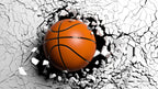 3D Basketball Wallpaper : Ball Breaking Through Wall Mural - flat design