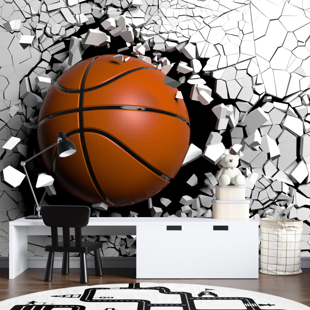 3D Basketball Wallpaper : Ball Breaking Through Wall Mural - View 2