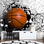 3D Basketball Wallpaper : Ball Breaking Through Wall Mural - View 2