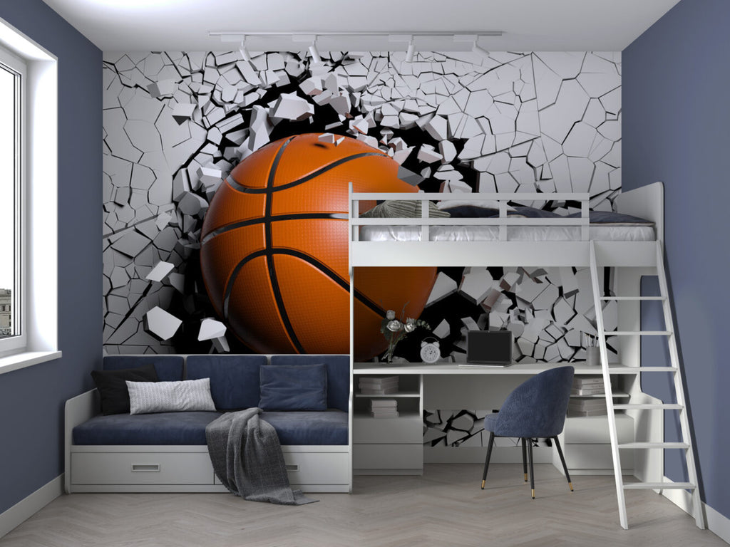 3D Basketball Wallpaper : Ball Breaking Through Wall Mural - View 3
