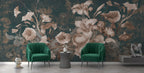 Vintage Lily and Rose Wallpaper : Blush Flowers on Teal Mural - View 2