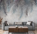 Hanging Palm Fronds Wallpaper : Blue and Purple Leaves on Plaster Mural