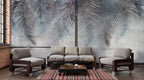 Hanging Palm Fronds Wallpaper : Blue and Purple Leaves on Plaster Mural - View 2