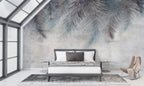Hanging Palm Fronds Wallpaper : Blue and Purple Leaves on Plaster Mural - View 3