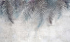 Hanging Palm Fronds Wallpaper : Blue and Purple Leaves on Plaster Mural - flat design