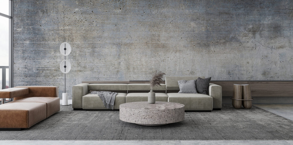 Aged Concrete Wallpaper : Grey and Blue Weathered Wall Mural - View 2