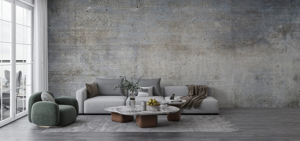 Aged Concrete Wallpaper : Grey and Blue Weathered Wall Mural - View 3