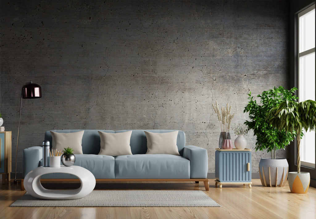 Aged Concrete Wallpaper : Grey and Blue Weathered Wall Mural - View 4