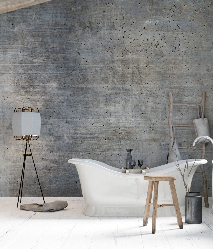 Aged Concrete Wallpaper : Grey and Blue Weathered Wall Mural