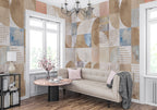 Vintage Geometric Wallpaper : Distressed Arc and Dot Tile Mural - View 3