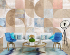 Vintage Geometric Wallpaper : Distressed Arc and Dot Tile Mural - View 4