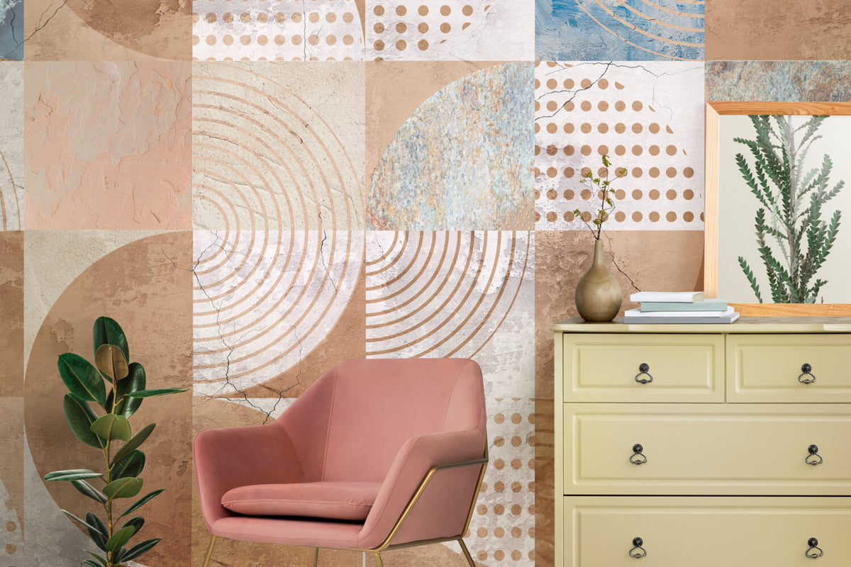 Vintage Geometric Wallpaper : Distressed Arc and Dot Tile Mural